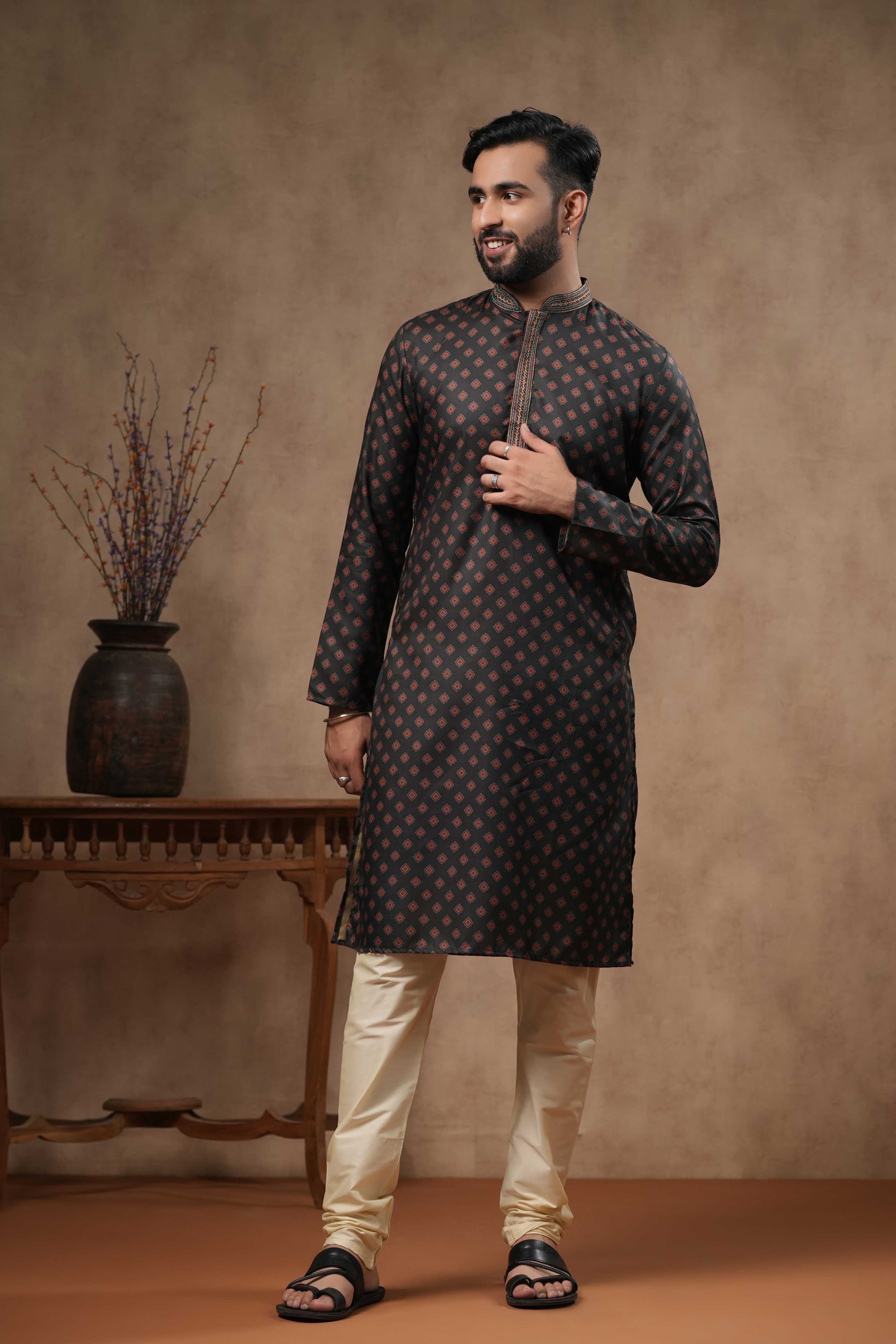 Black Motif Printed Kurta